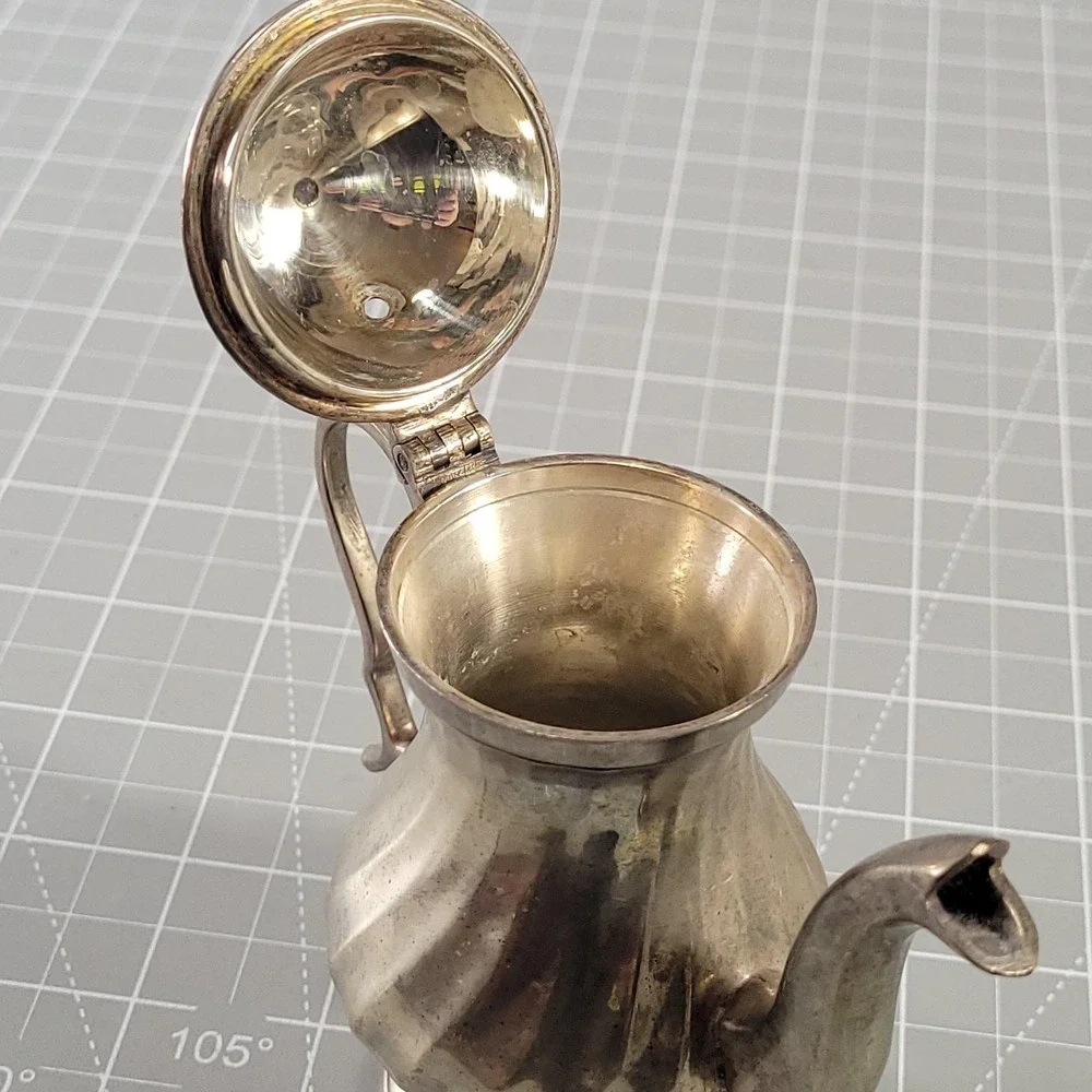 Mini Silver Brass Metal Teapot Coffee Pot Hinged Lid Victorian Style India Decor